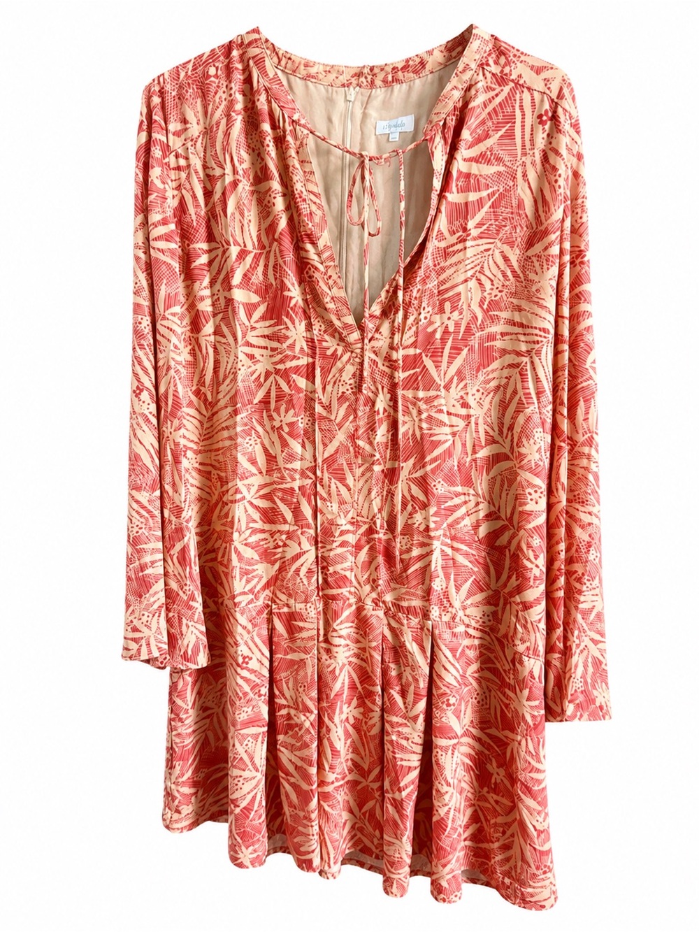 Marabelle Coral & Cream Graphic Print V-Neck Dress Size L